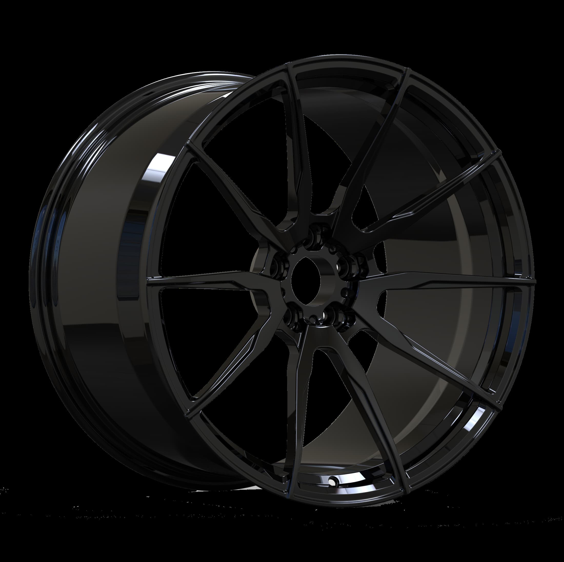 Gloss black custom forged monoblock performance wheel by FLEXIFORGED