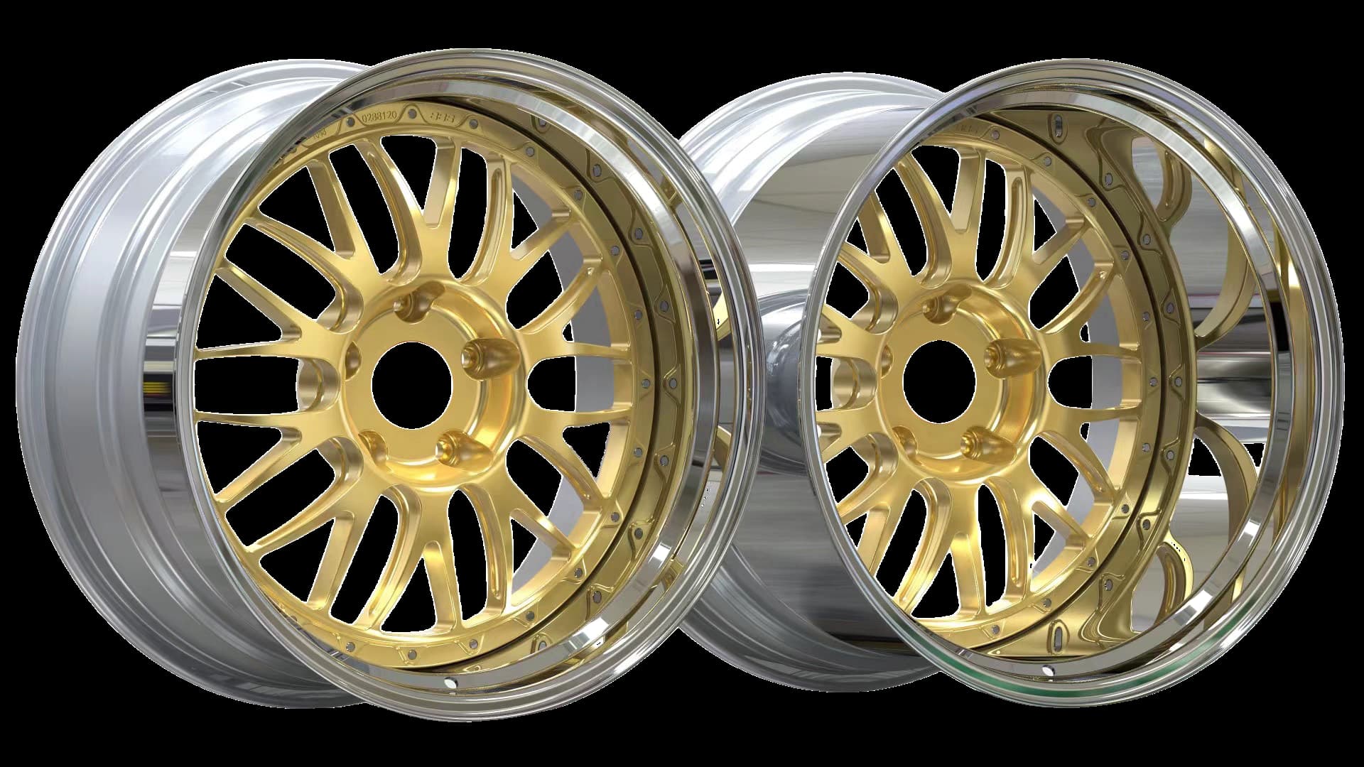 Gold centre forged 3-piece wheel with polished lip by FLEXIFORGED
