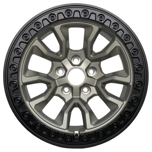 Gunmetal forged off-road truck wheel with beadlock-style trim ring by FLEXIFORGED
