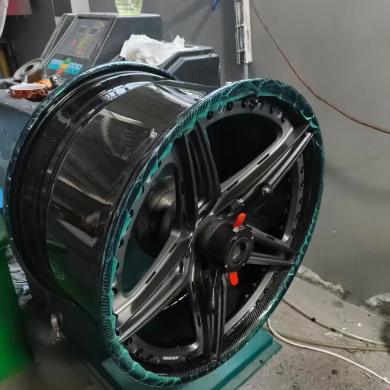 Runout testing a forged wheel — 100 percent of wheels tested under 0.01 inch