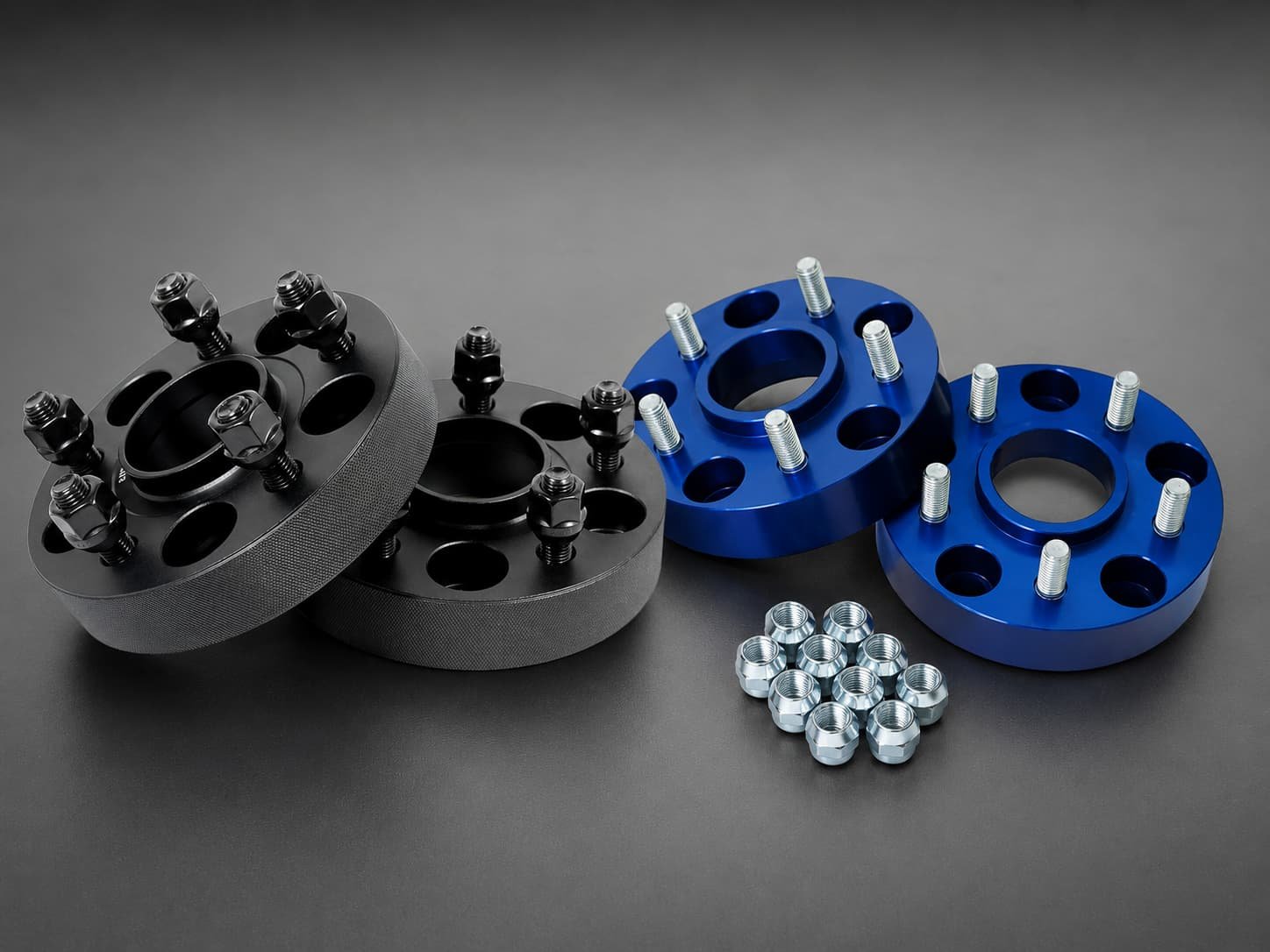 Anodized forged wheel spacers in translucent colour over machined aluminium
