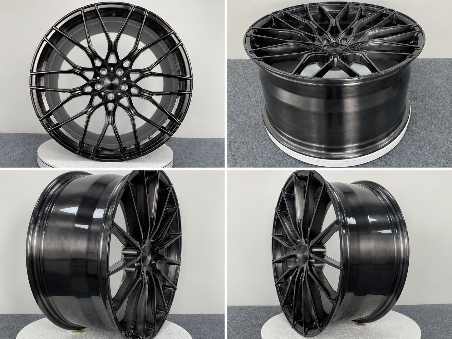 Brushed forged wheel face showing directional grain in 6061-T6 aluminium
