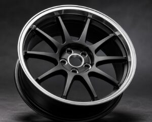 Gunmetal forged aluminium wheel with machined lip, five bolt holes and an open machined center bore — FLEXIFORGED