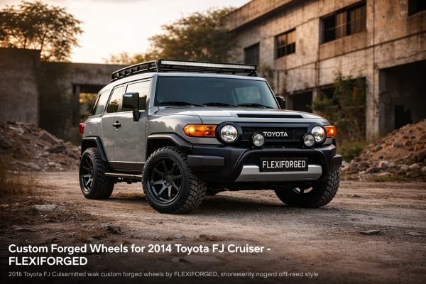 B2B custom forged wheel project for 2014 Toyota FJ Cruiser, showcasing matte black forged wheels by FLEXIFORGED